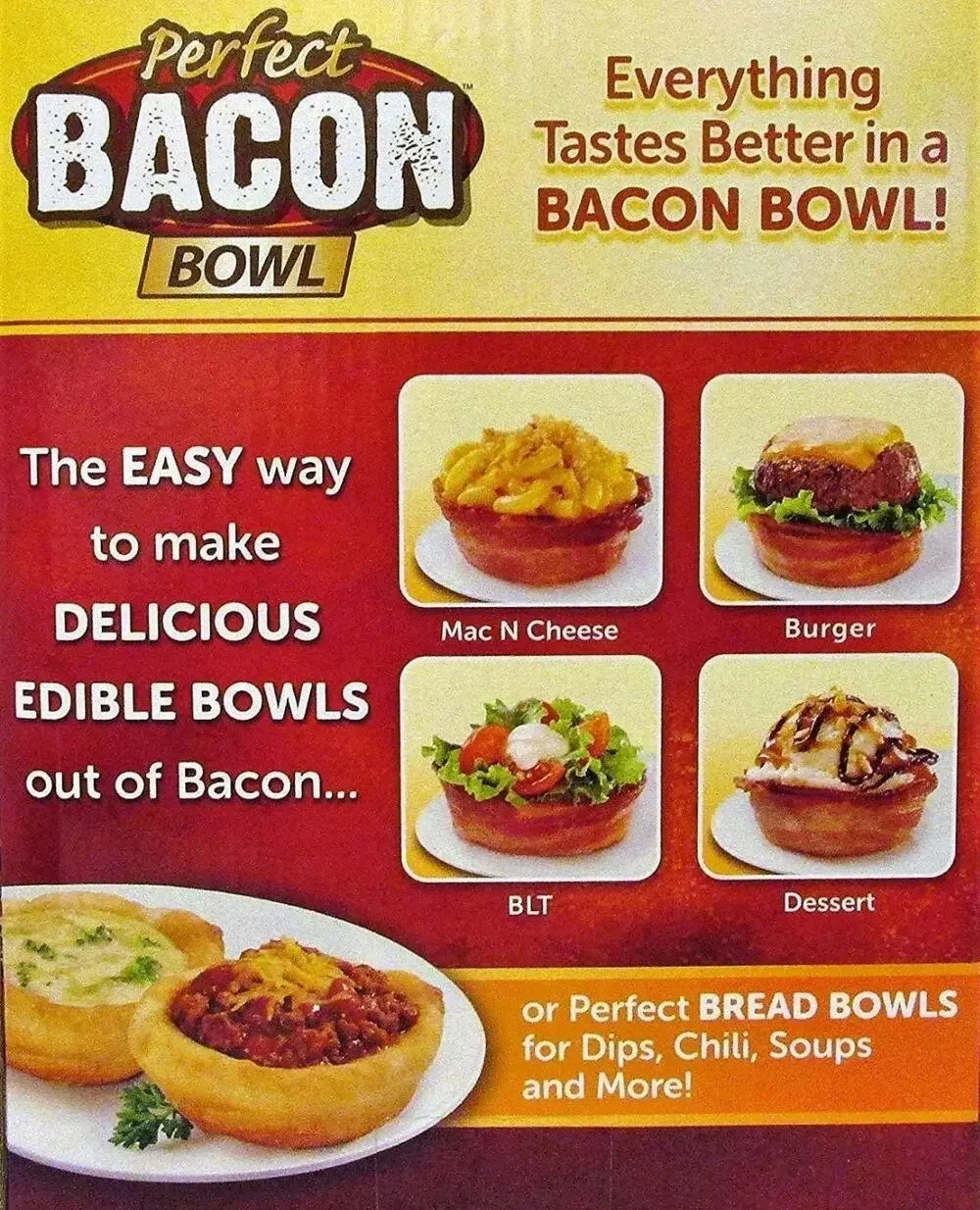 As Seen On TV Perfect Bacon / Bread Bowl Bowls 4 Pack w. Instructions Brand New